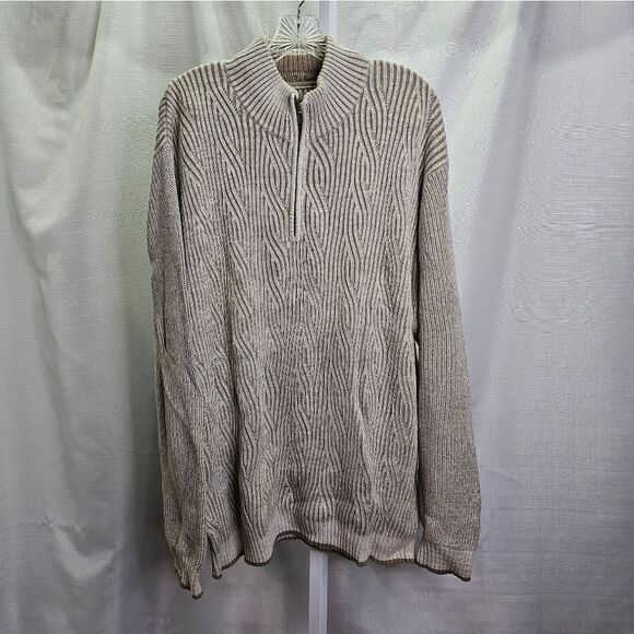 Tommy Bahama Cream Patterned Cotton Quarter Zip Knit Pullover Sweater Size XXL - Picture 1 of 9